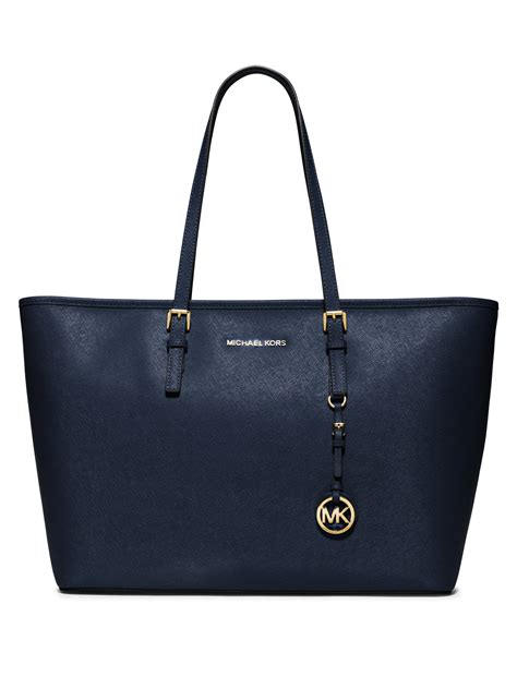 navy michael kors tote bag|Michael Kors blue leather bag.